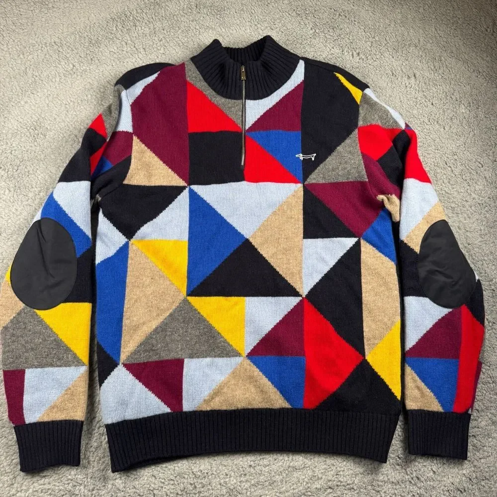 Louis Castel Mens Wool Blend Golf Sweater Elbow Patch Color Block 100 Size M